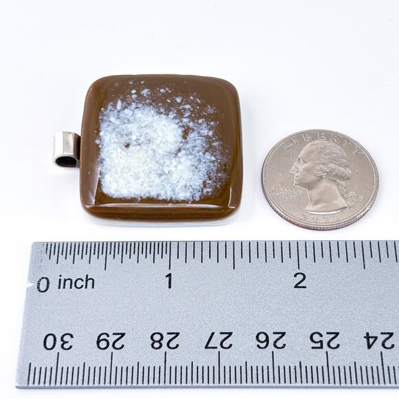 Brown White Fused Glass Pendant | Large Sterling Silver Bail Necklace Charm - Picture 7 of 7